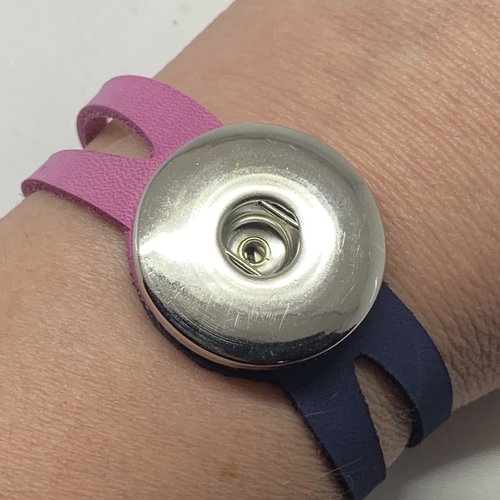 Bracelet femme bicolore en cuir véritable nubuck ajouré pour bouton pression interchangeable 30mm