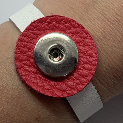 Bracelet femme bicolore en cuir véritable pour bouton pression interchangeable 20mm
