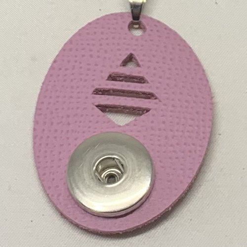 Pendentif femme en cuir véritable rose grainé pour bouton pression interchangeable de 18mm