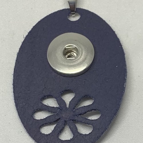 Pendentif femme en cuir véritable bleu marine lisse motif feuille pour bouton pression interchangeable de 18mm