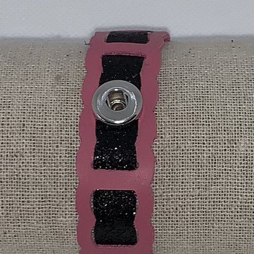 Bracelet enfant cuir rose et strass pour mini bouton pression interchangeable