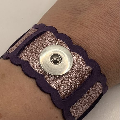Bracelet femme cuir nubuck violet et strass pour bouton pression de 18mm interchangeable