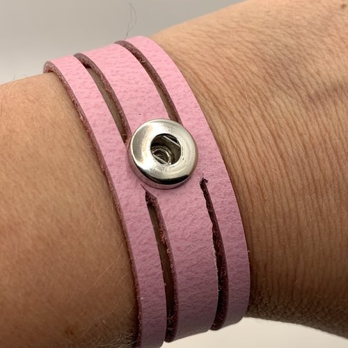 Bracelet femme cuir rose ajouré  pour mini bouton pression interchangeable