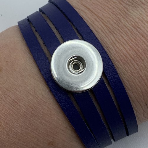 Bracelet femme cuir bleu ajouré pour bouton pression interchangeable de 18mm
