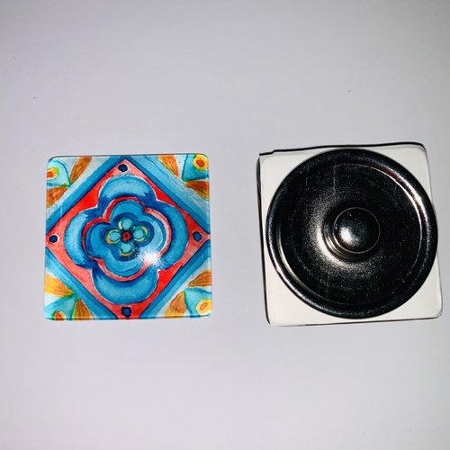 1 maxi bouton pression carré 30mm série vintage motif 8