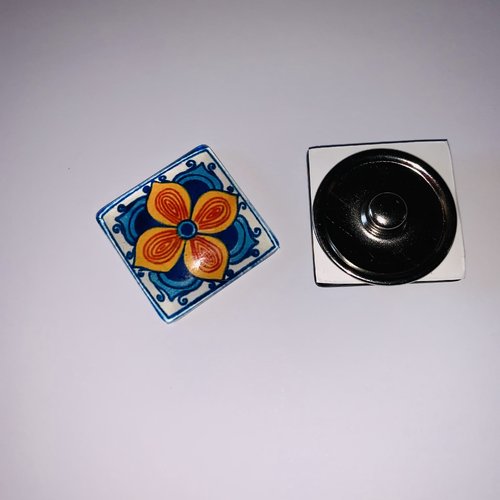 1 maxi bouton pression carré 30mm série vintage motif 14
