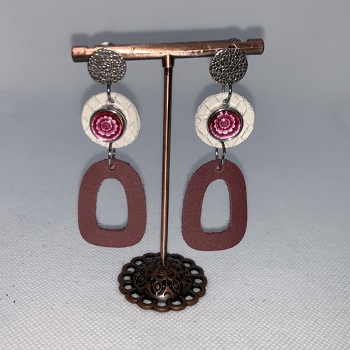 Boucles d’oreilles artisanales bicolores en cuir et acier pour bouton mini pression interchangeable