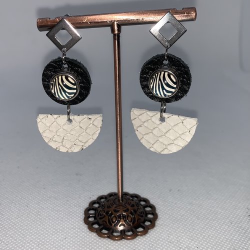 Boucles d’oreilles artisanales bicolores en cuir et acier pour bouton mini pression interchangeable