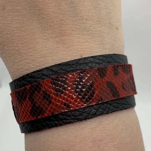 Bande de cuir imprimé animal rouge et noir pour bracelet transformable 25mm (2)