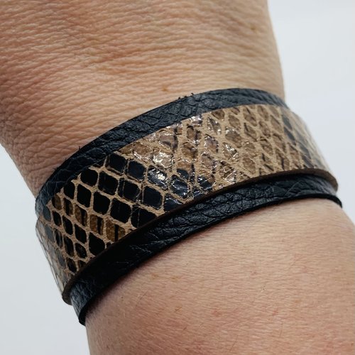 Bande de cuir imprimé animal bicolore marron pour bracelet transformable 25mm (4)
