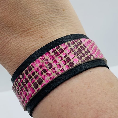Bande de cuir imprimé animal dans les tons rose pour bracelet transformable 25mm (7)