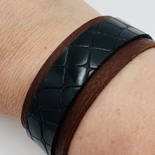 Bande de cuir imprimé animal noir à écailles pour bracelet transformable 25mm (7)