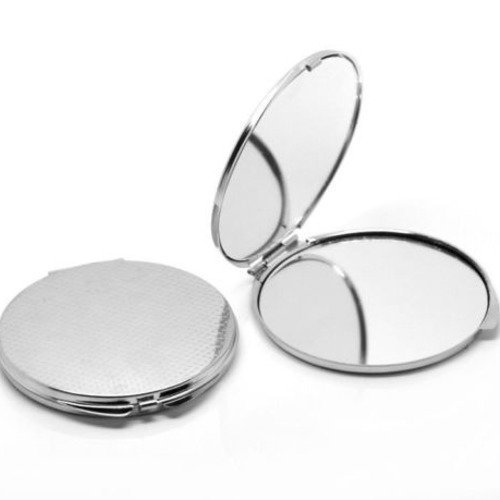 X 1 miroir de poche rond cosmétique à customiser métal argenté 8 x 7,4 cm