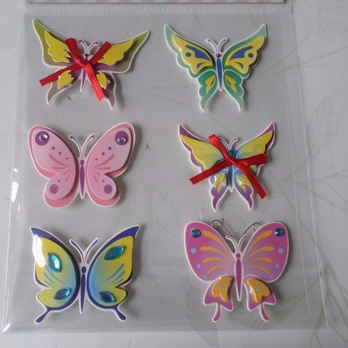 X 1 planche de stickers autocollants en 3d papillons multicolore