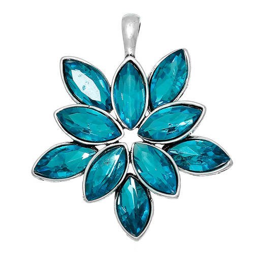 X 1 grand pendentif antique fleur strass cristal bleu 5,3 x 4,5 cm 