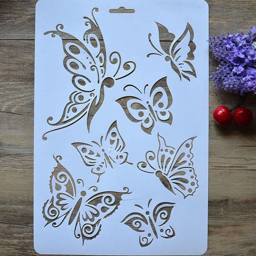X 1 grand pochoir motifs papillons en plastique 30,7 x 20,7 cm 