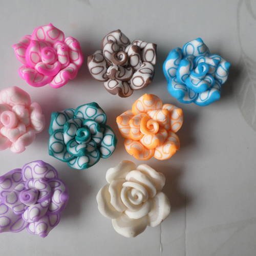 X 5 mixte perles fleurs multicolore en pâte polymère 15 x 15 mm 