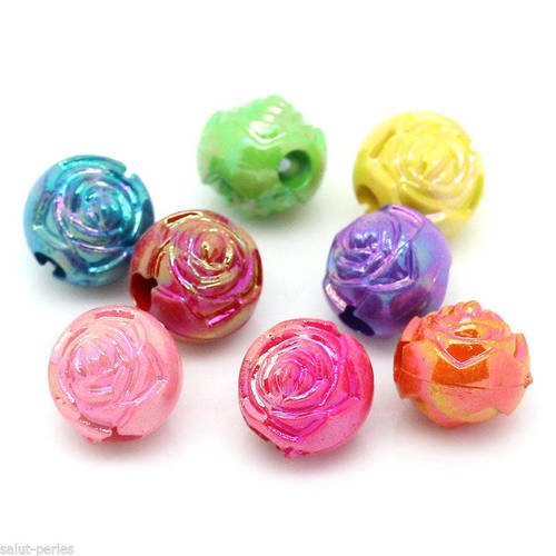 X 20 mixte perles intercalaire ronde motif fleur"rose"multicolore ab 10 mm 