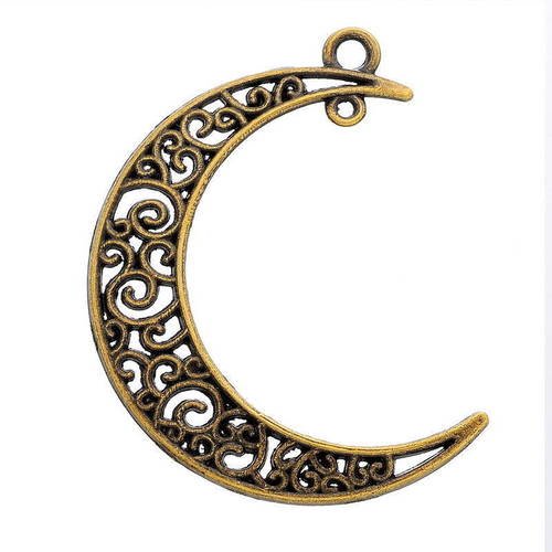 X 1 pendentif/breloque lune ajouré à motif bronze 4,1 x 3 cm 