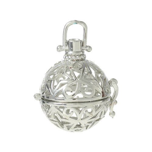 X 1 pendentif cage de bali bola mexicaine motif étoile pour bille d'harmonie bébé argenté 3,7 x 2,8 cm 