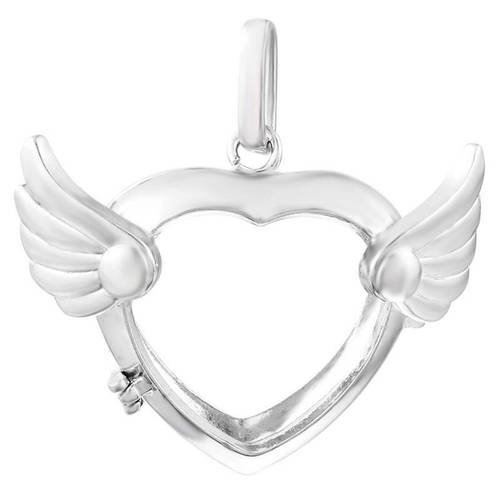 X 1 pendentif cage de bali bola coeur aile d'ange pour bille d'harmonie bébé argenté 4 x 4,1 cm 