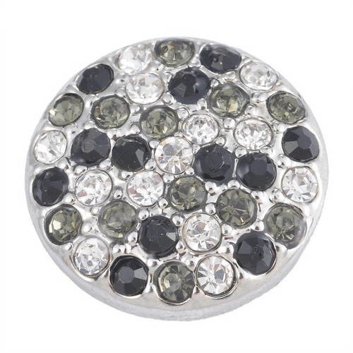 X 1 bouton pression(pour bijoux)rond pavé strass noir/blanc/gris 20 mm 
