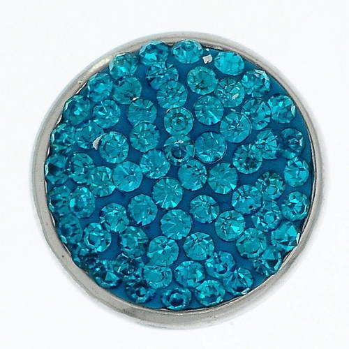 X 1 bouton pression(pour bijoux)rond pavé strass turquoise 20 mm 