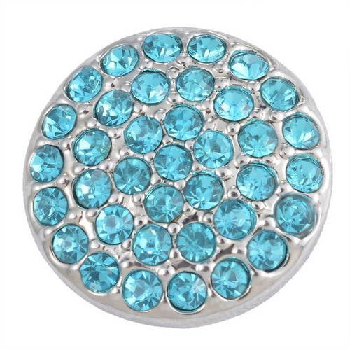 X 1 bouton pression(pour bijoux)rond pavé strass bleu 20 mm 