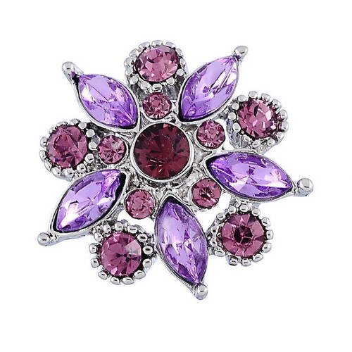 X 1 bouton pression(pour bijoux)fleur strass violet 26 x 25 mm 