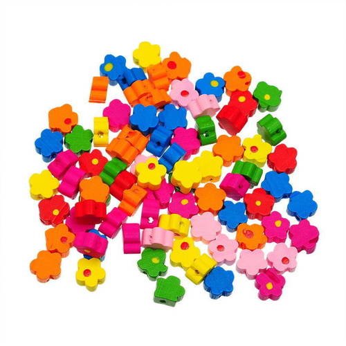 X 30 mixte perles en bois fleur multicolore 9,8 x 9,6 mm 
