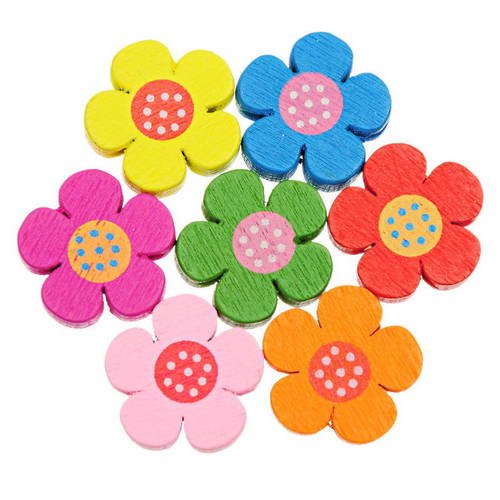 X 10 perles en bois fleur multicolore à motif pois 19,4 x 19,6 mm 