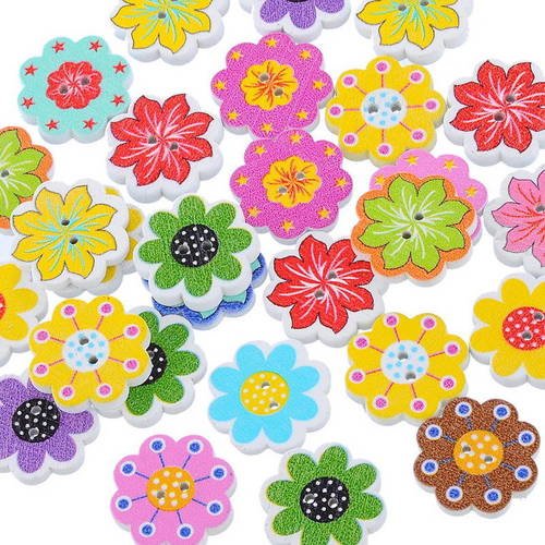 X 5 mixte boutons en bois motif fleur multicolore 2 trous 29 x 19 mm 