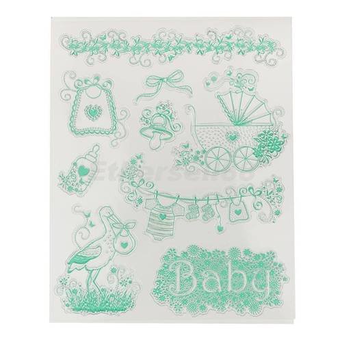 X 1 planche de tampons clear stamps transparent thème baby en silicone 18 x 14 cm 
