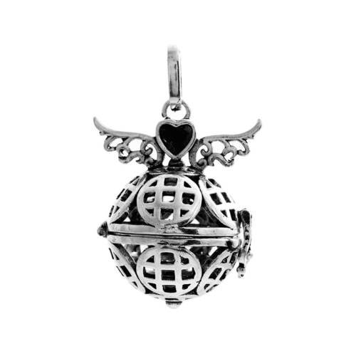 X 1 pendentif cage de bali bola mexicaine motif aile d'ange pour bille d'harmonie bébé métal argent vieilli 