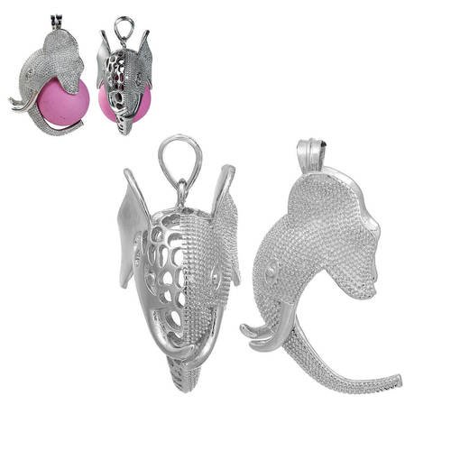 X 1 pendentif cage bali bola mexicaine motif éléphant pour bille d'harmonie bébé métal argenté 