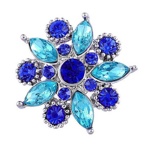 X 1 bouton pression fleur strass cristal ton bleu(pour bijoux)métal argenté 26 x 25 mm 