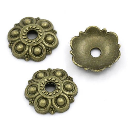 X 20 perles coupelles fleur à motif pour perle(16 mm) couleur bronze 13 x 13 mm 
