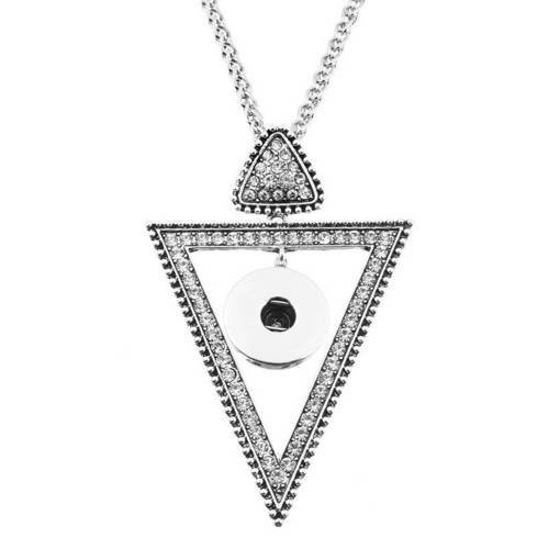 X 1 collier chaîne+pendentif triangle strass pour bouton pression métal argenté 52 cm 