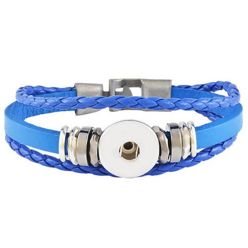 X 1 bracelet cuir pu tressé bleu pour bouton pression fermoir clips 21 cm 
