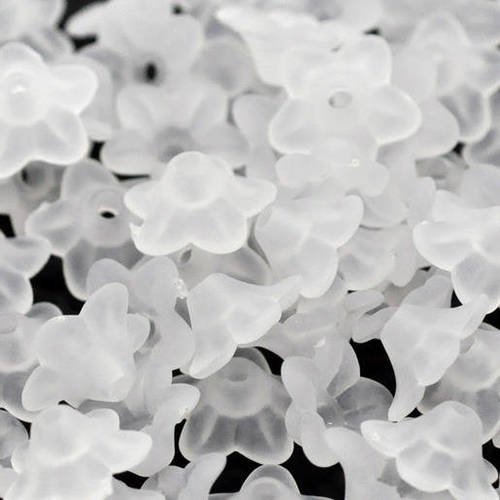 X 20 perles dépolies fleur blanche acrylique 10 x 4 mm 