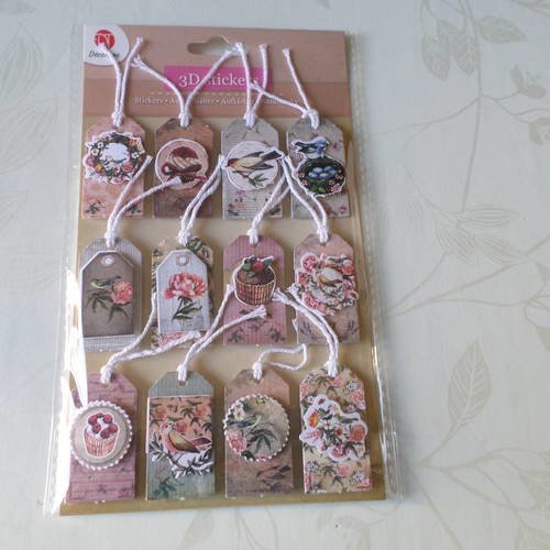 X 12 mixte stickers autocollants étiquettes 3d vinatge divers motifs 