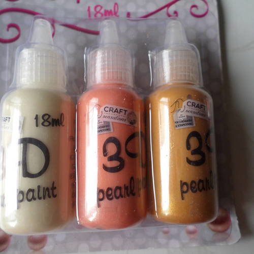 X 3 mixte flacons de peinture 3d effet perle nacré de 3 couleurs différentes 