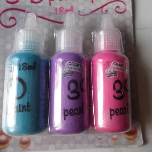 X 3 mixte flacons de peinture 3d effet perle nacré de 3 couleurs différentes 
