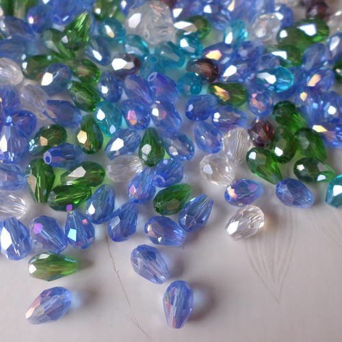 X 20 mixte perles verre cristal goutte d'eau à facettes multicolore ab 8 x 6 mm 