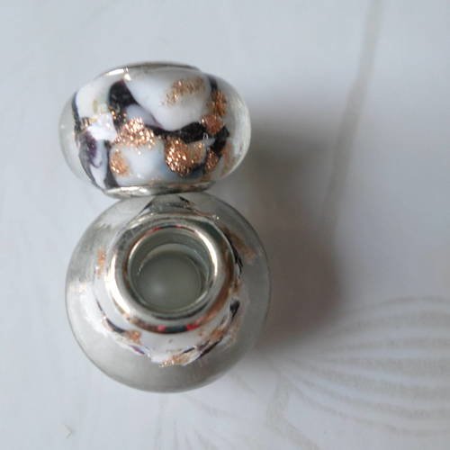 X 2 perles européen en verre ronde à motif noir et doré pailleté 15 x 15 mm 
