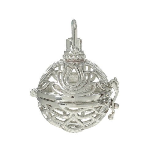 X 1 pendentif cage de bali bola fleur de lotus pour bille d'harmonie bébé argenté 3,7 x 2,4 cm 