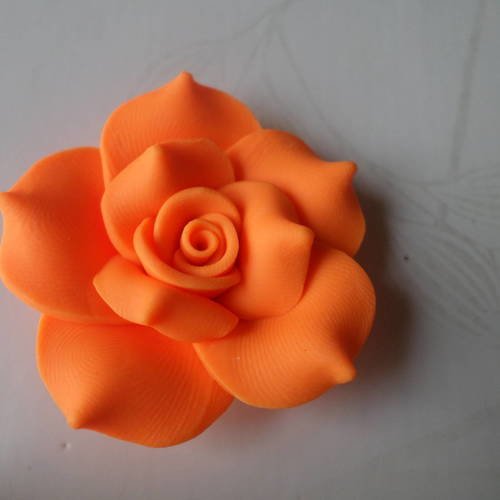 X 1 grosse perle fleur orange en pâte polymère 40 mm 