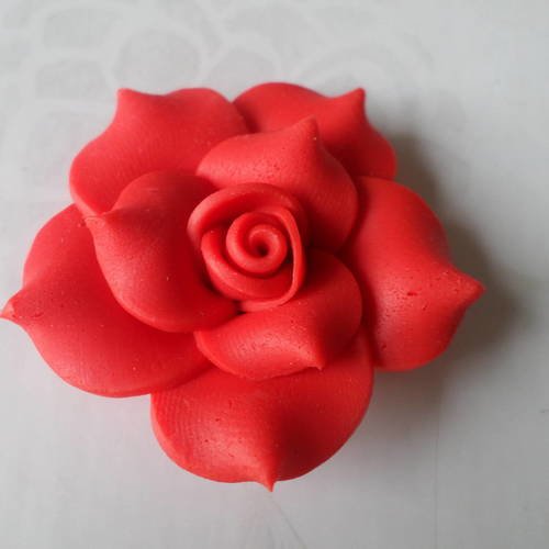 X 1 grosse perle fleur rouge en pâte polymère 40 mm 