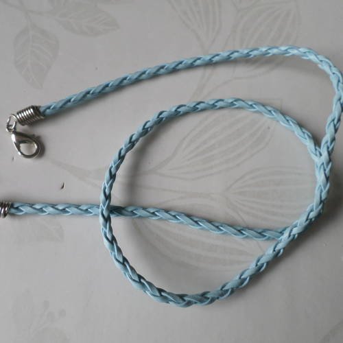 X 2 colliers cordon tressé bleu simili cuir 46 cm 