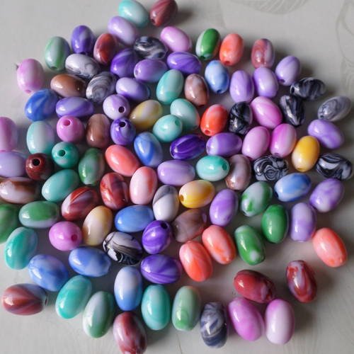 X 20 mixte perles ovale multicolore acrylique 11 x 8 mm 